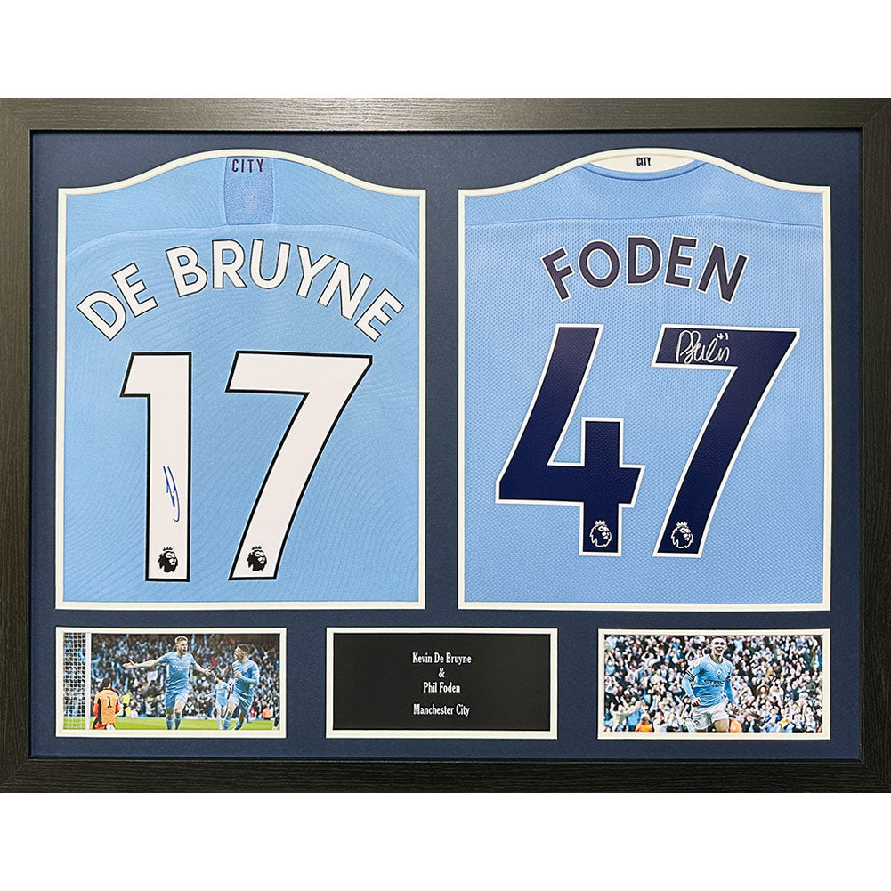 Manchester City FC De Bruyne & Foden Signed Shirts (Dual Framed)