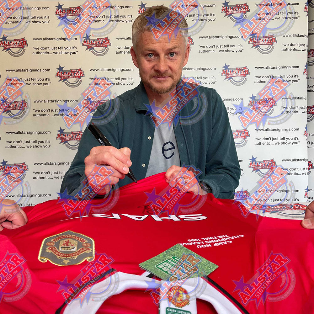 Manchester United FC 1999 Solskjaer & Sheringham Signed Shirt & Medal (Framed)